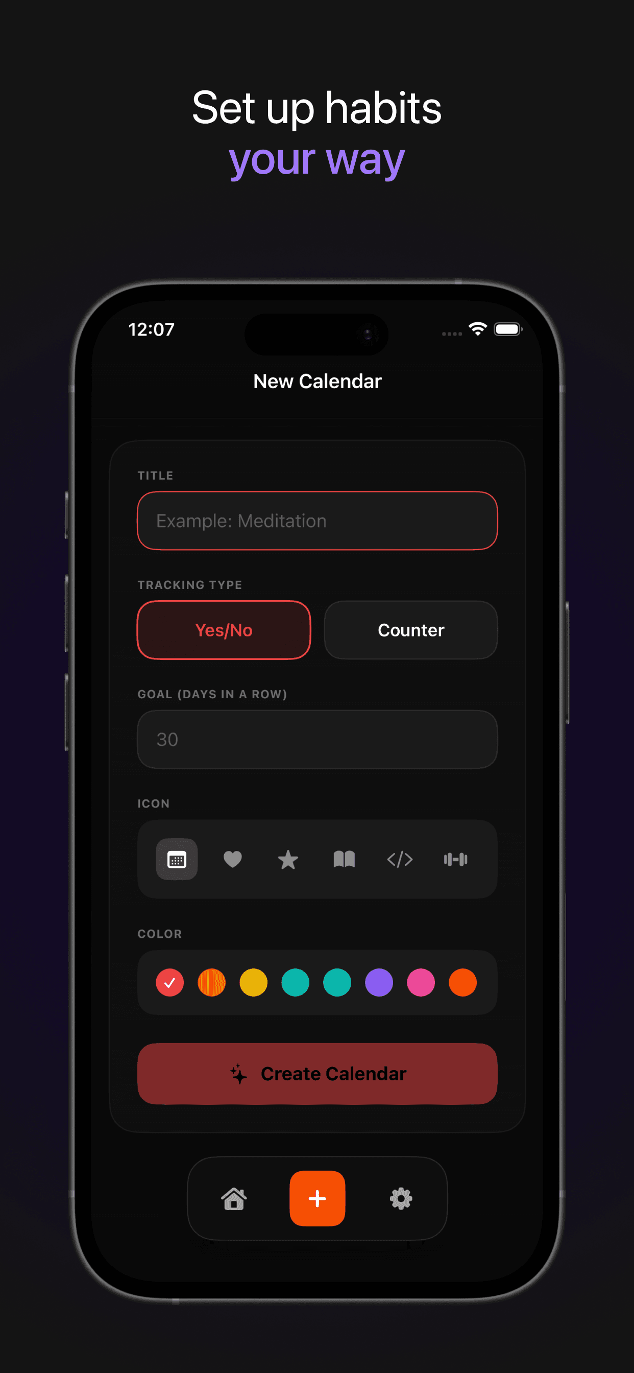 HeatMap form for creating a new habit calendar